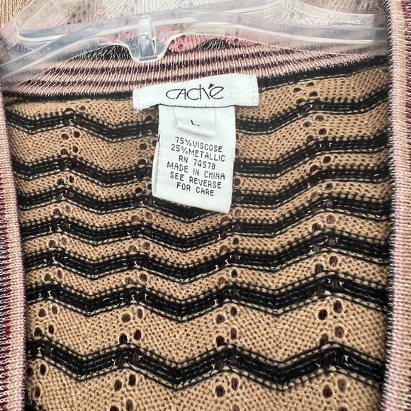Vintage Cache Boho Large Multicolor Metallic Tie Neck Sweater Striped Chevron. - Picture 9 of 9